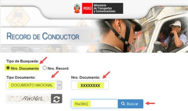 consultar record de conductor dni