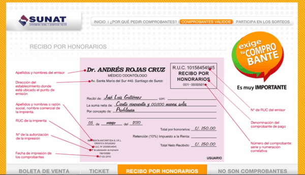 recibo por honorarios comprobante de pagos